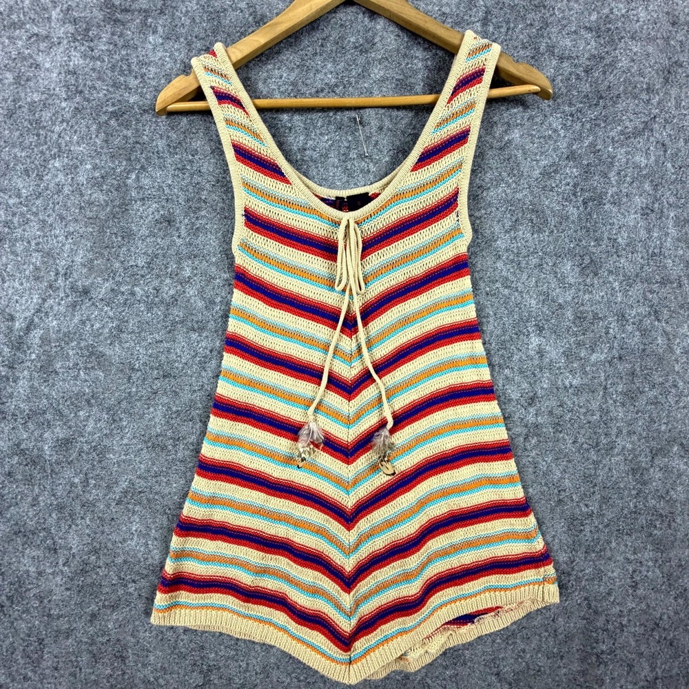 Striped Crochet V-Neck Sweater Tank - Multicolor